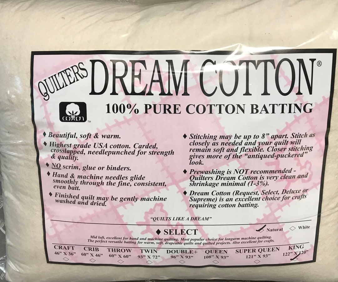 REDUCED: Quilters Dream Cotton Quilt Batting-throw Size Natural