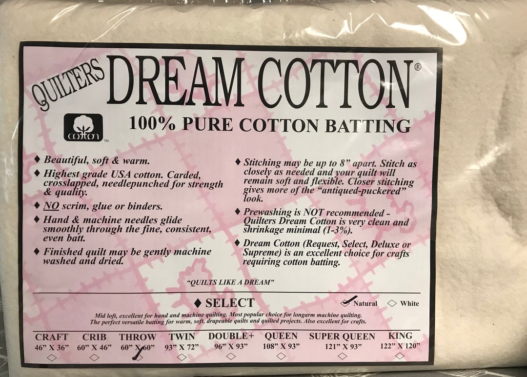 THROW SIZE Quilters Dream Cotton Batting, Dream Batting, Natural, Size