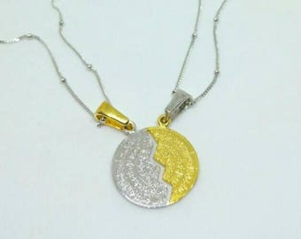 Phaistos disk 2 pieces/ You and Me/ Silver-Gold plated/ Silver 925/Two sided twiging/Gift Idea