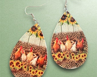 Chicken Sunflower Earrings