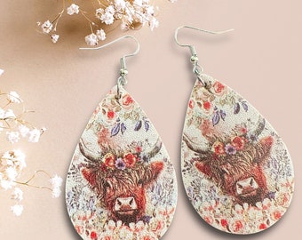 Highland Cow Floral Earrings