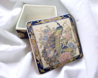 Vintage Japanese Imari Peacock Trinket Box