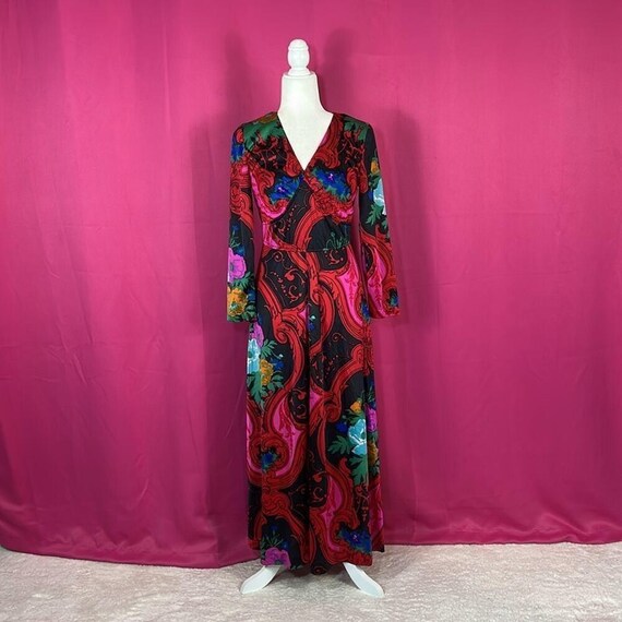 Unbranded Vintage 70s Psychedelic Floral Maxi Dress Small View 2