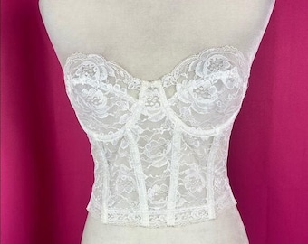 Vintage 70s Wynette by Volmont white lace bustier, size 36B