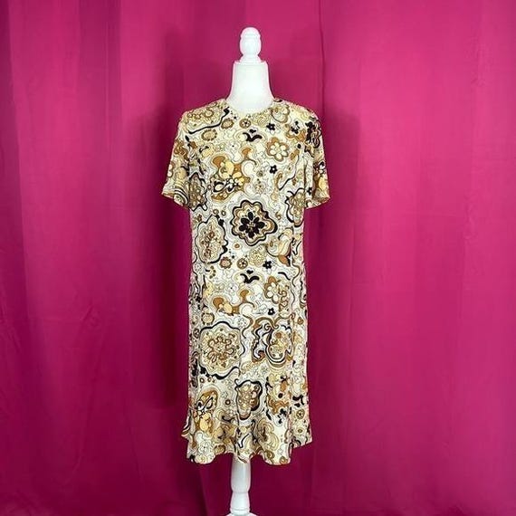 Vintage 60s 70s Floral Psychedelic Dress Large View 2