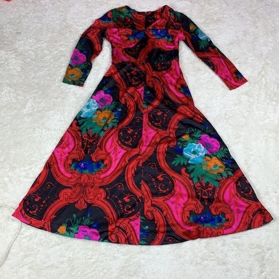 Unbranded Vintage 70s Psychedelic Floral Maxi Dress Small View 4