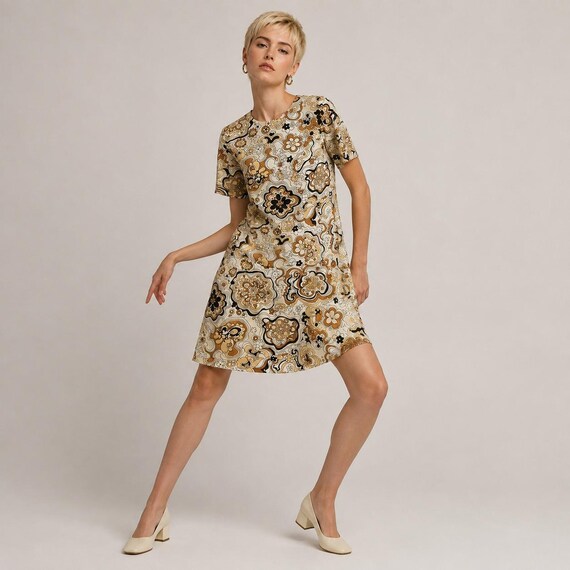 Vintage 60s 70s Floral Psychedelic Dress Large