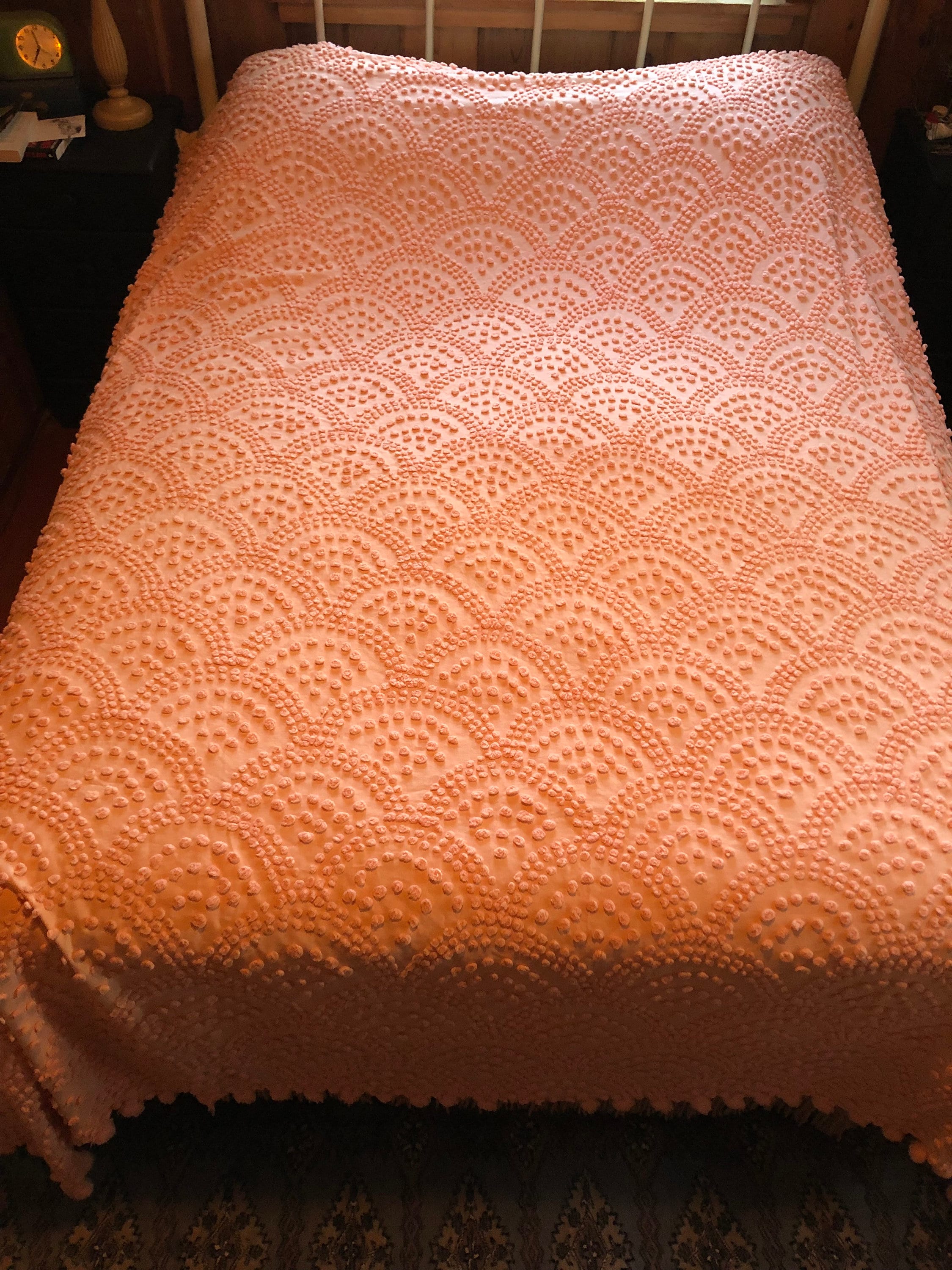 Chenille Bedspread With Pompoms Shell Pattern Chenille Etsy