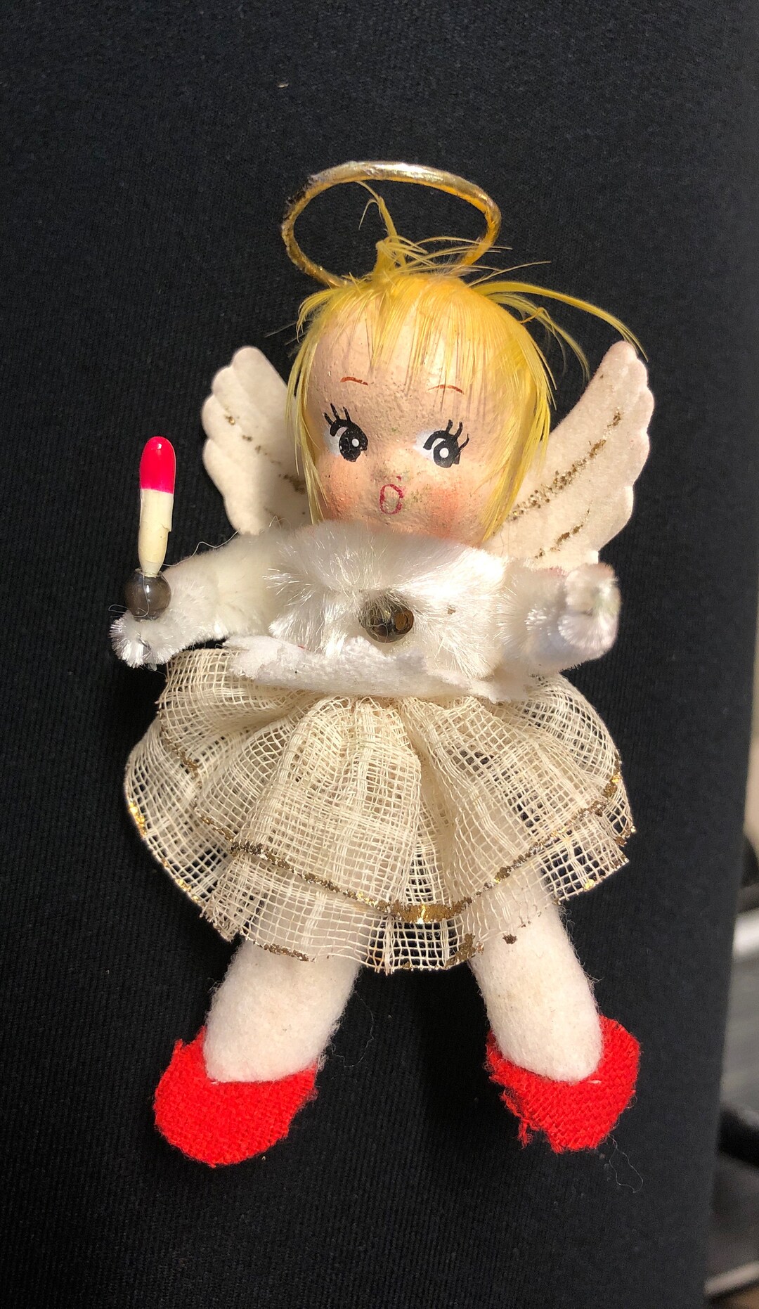 Spun Cotton Vintage Angel Ornament, Paper Mache Head, Pipe Cleaner Arms ...