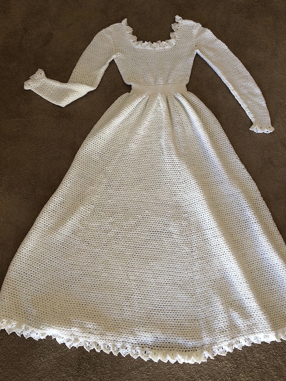Crocheted long white dress, wedding dress, handma… - image 1
