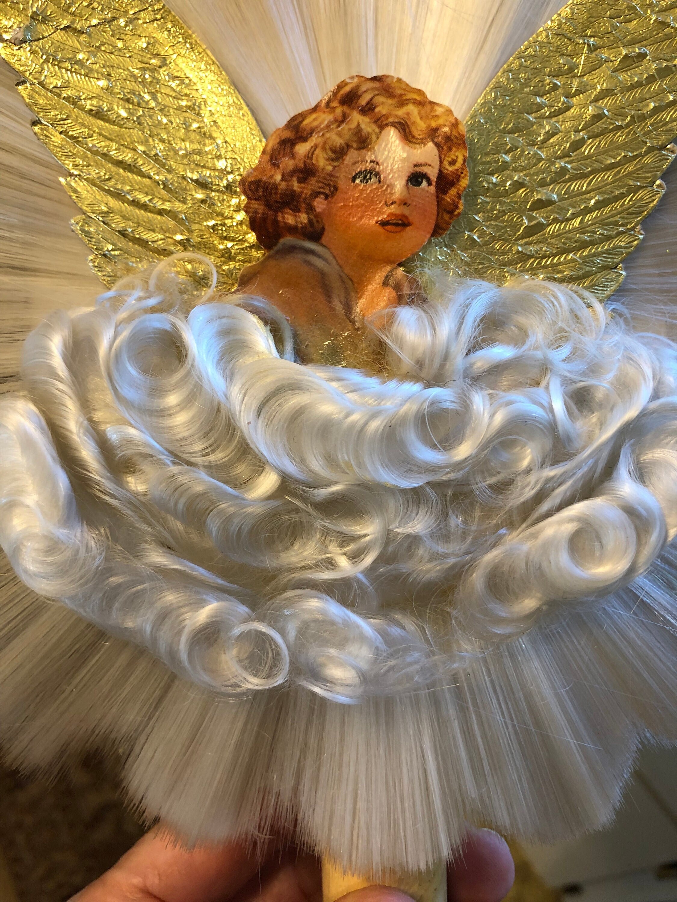 Vintage Spun Glass White Angel Hair Christmas Decoration & Star