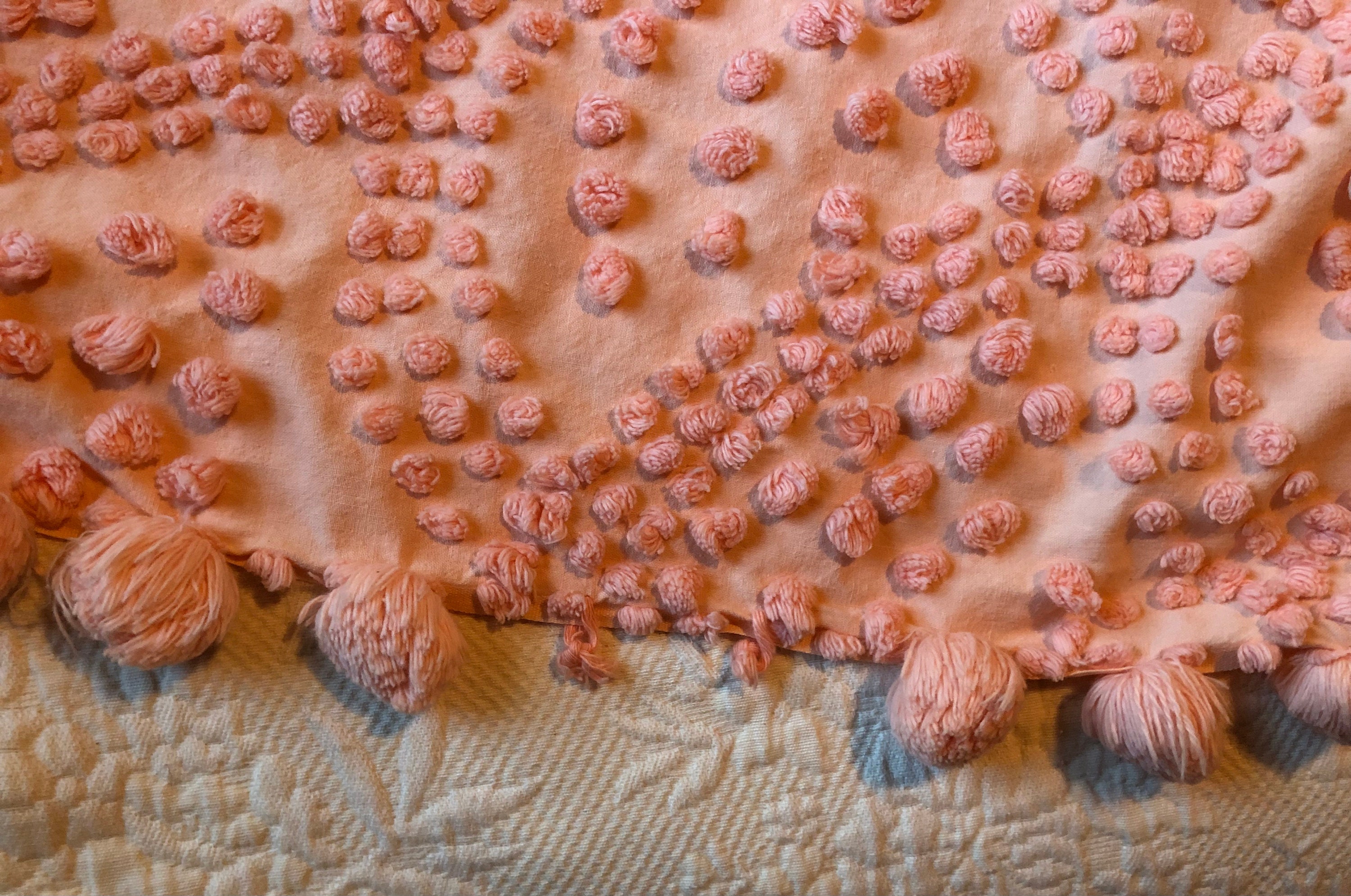 Chenille Bedspread With Pompoms Shell Pattern Chenille Etsy