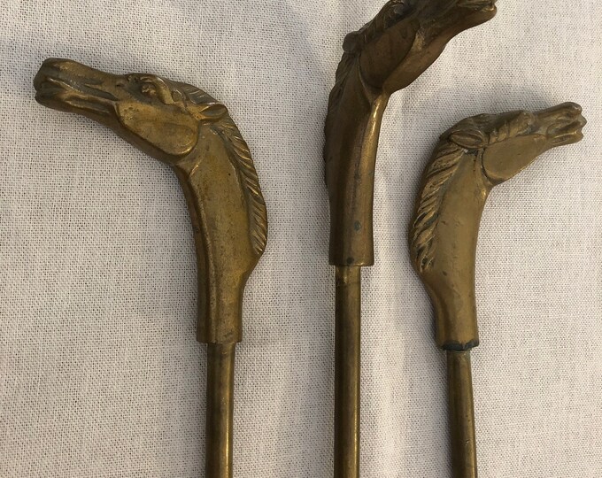 Horse Head Fireplace Tools, Shovel, Broom, Poker Brass Fireplace Tools