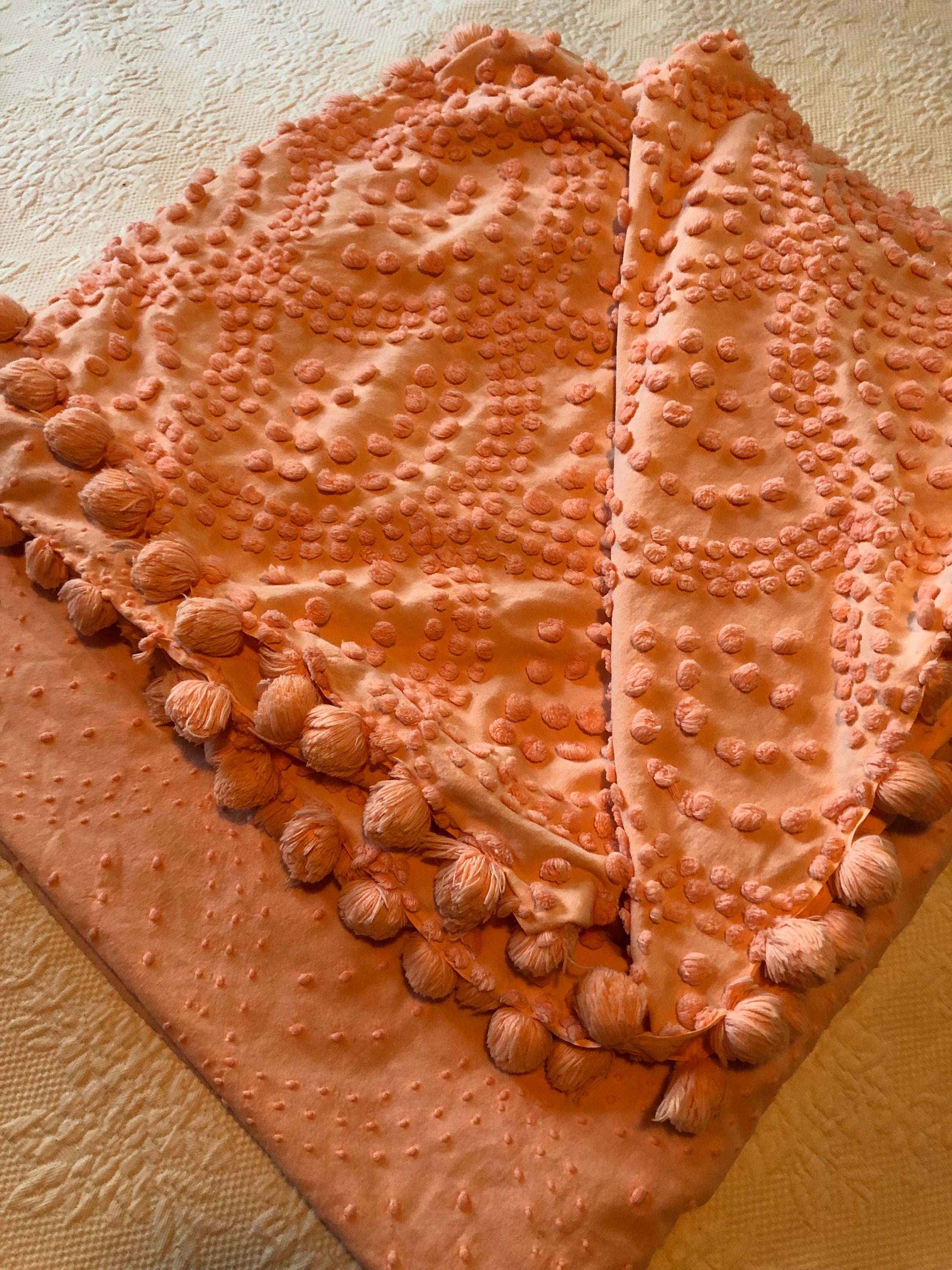 Chenille Bedspread With Pompoms Shell Pattern Chenille Etsy