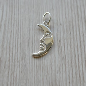 Sterling Silver Crescent Moon with Face Charm, Moon Charm,  15mm x 8mm