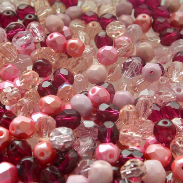 6mm Czech Glass Fire Polished Pink Mix Faceted  Round Beads for Jewellery Making  - 50 beads