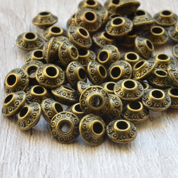 30 6.5mm Bronze Saucer Shaped Spacer Beads, Lead Free, Nickel Free, Bulk Beads
