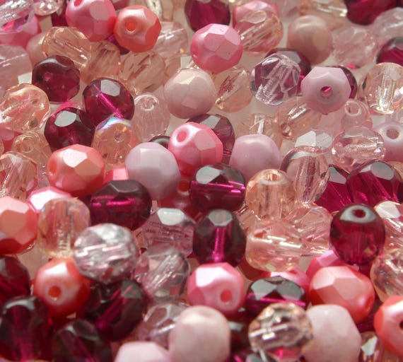 6mm Czech Glass Fire Polished Pink Mix Faceted Round Beads for Jewellery  Making 50 beads