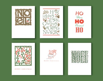 Satz von 6 Letterpress Weihnachtskarten mit Umschlägen