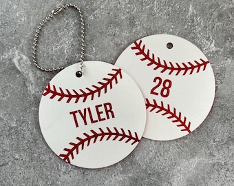 Personalized Baseball / Softball Bag Tag with Engraved Name & Number – Round Double-Sided Aluminum Sports Tag – Gift for Players and Teams
