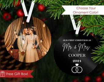 Personalized Our First Christmas as Mr. & Mrs. 2025 Ornament, Custom Newlywed Just Married Keepsake Gift, Includes Ribbon and Gift Box