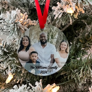 Décoration de Noël ronde personnalisée en photo, cadeau personnalisé, décoration de Noël en aluminium recto-verso de 3 pouces avec ruban et boîte-cadeau, souvenir des fêtes de 2025