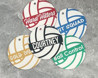 Personalized Volleyball Bag Tag – Custom Engraved Name & Number – 3.25” Round Double-Sided Aluminum Sports Tag - Team Orders Accepted