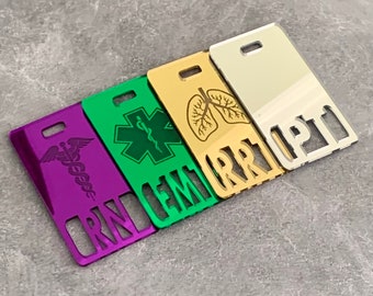 Badge Buddy Tag for Medical Staff in Horizontal and Vertical Orientation
