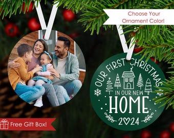 Our First Christmas in Our New Home 2025 Ornament, Custom Double-Sided Photo Ornament w/ Ribbon & Gift Box, First Time Home Buyer Gift