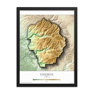 Yosemite National Park Map Elevation Map Poster Print