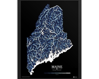 Maine Hydrological Map Poster