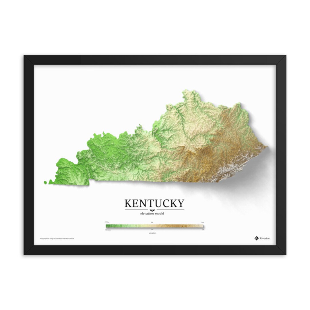 Kentucky Elevation Map Poster Etsy Israel