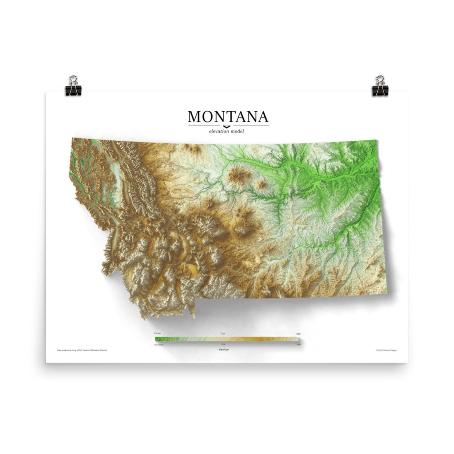 Montana Elevation Map Poster Etsy