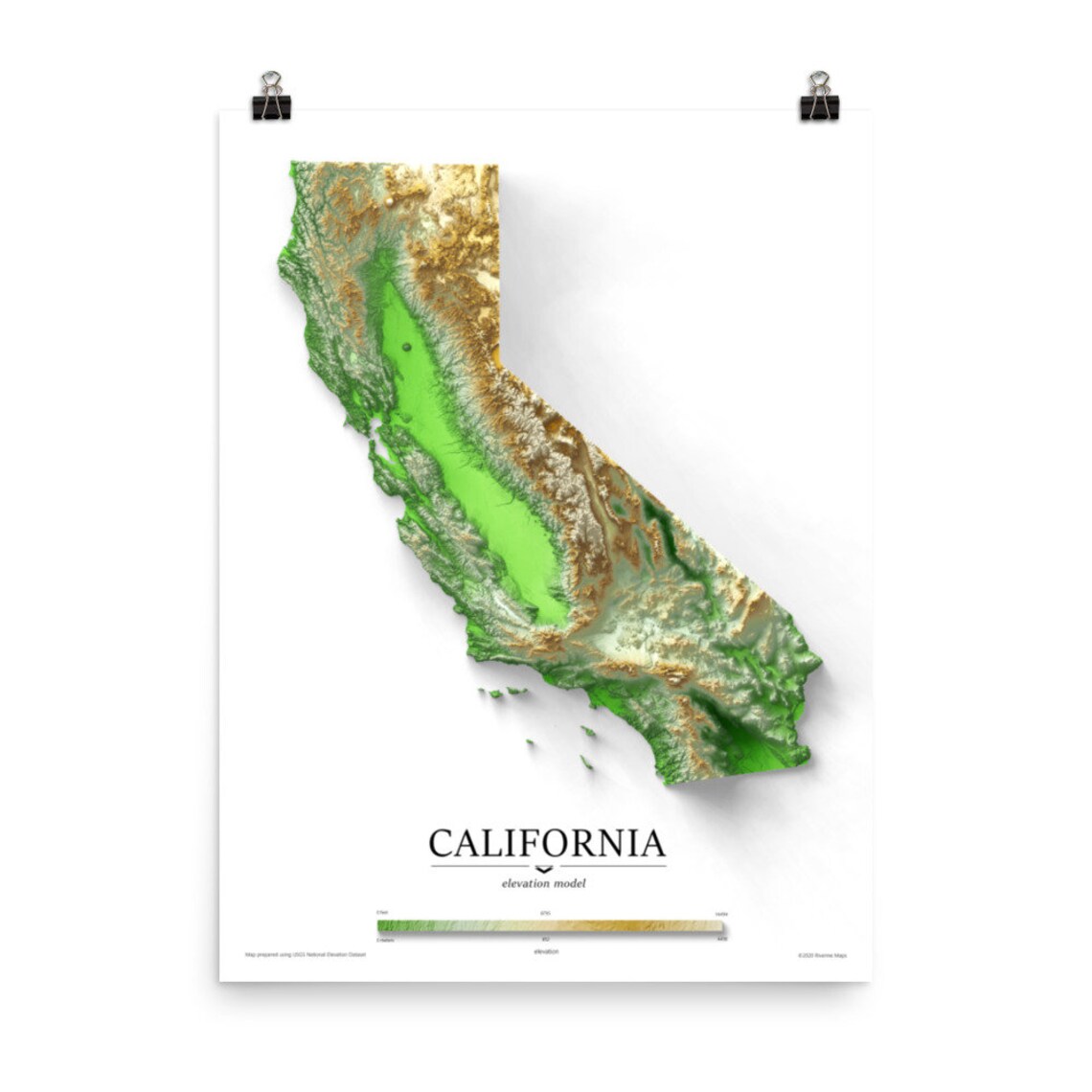 California Elevation Map Poster | Etsy