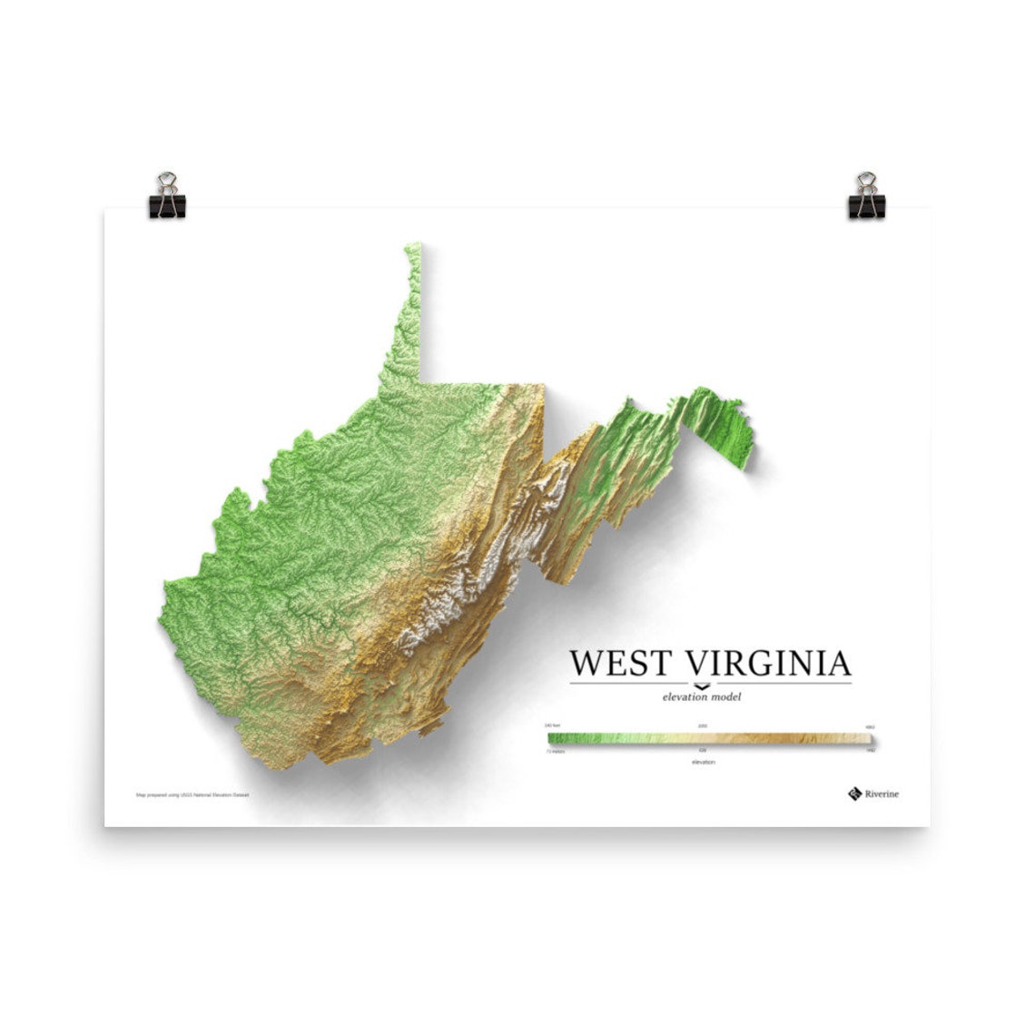 West Virginia Elevation Map Poster - Etsy