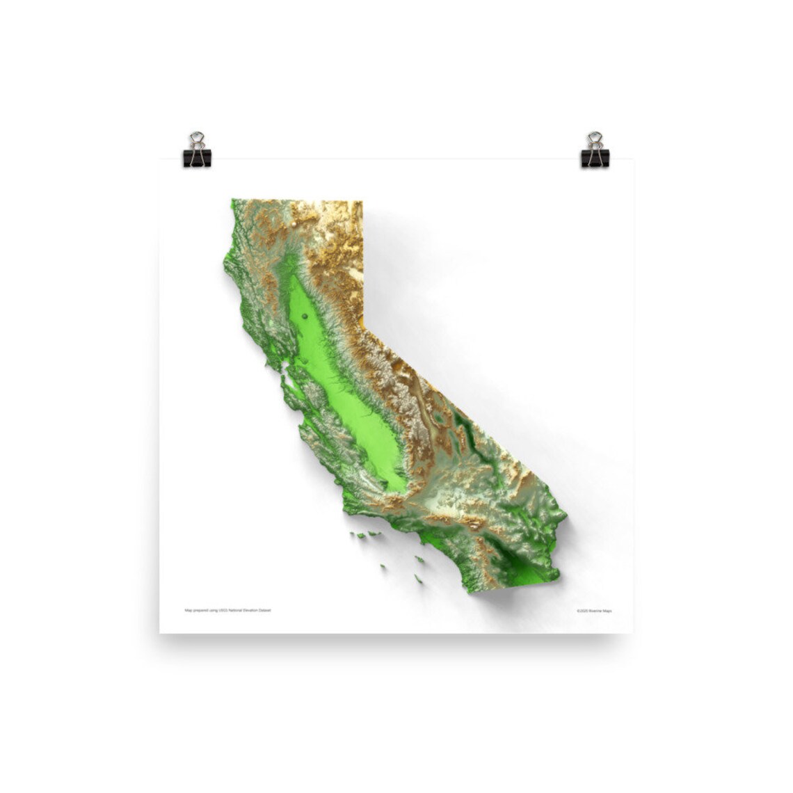 California Elevation Map Poster - Etsy