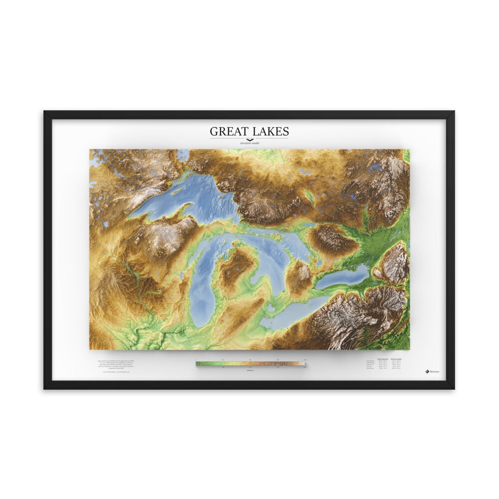 Great Lakes Elevation Map Poster - Etsy