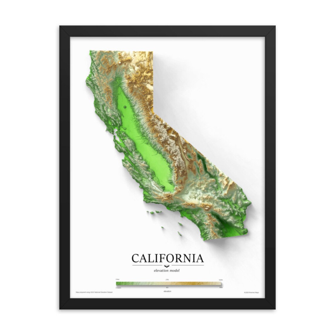 California Elevation Map Poster - Etsy