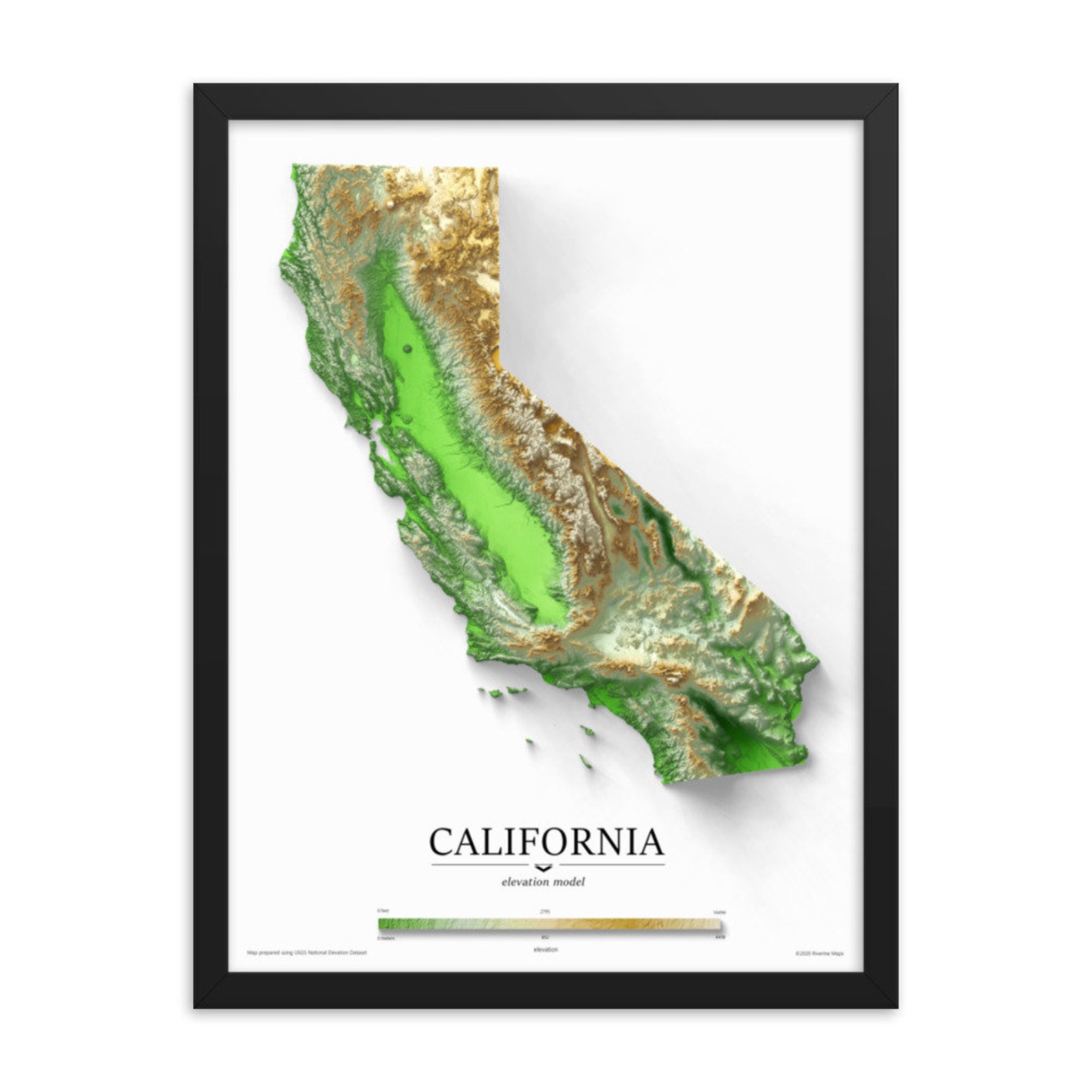 California Elevation Map Poster - Etsy