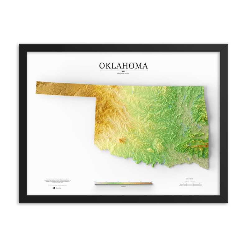 Oklahoma Elevation Map Poster - Etsy