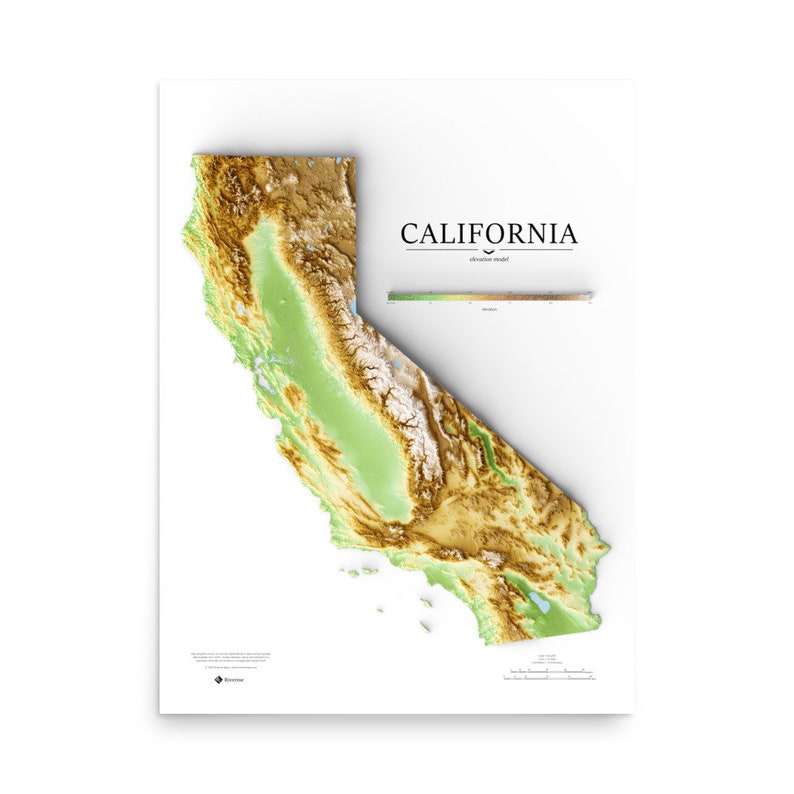 California Elevation Map Poster - Etsy