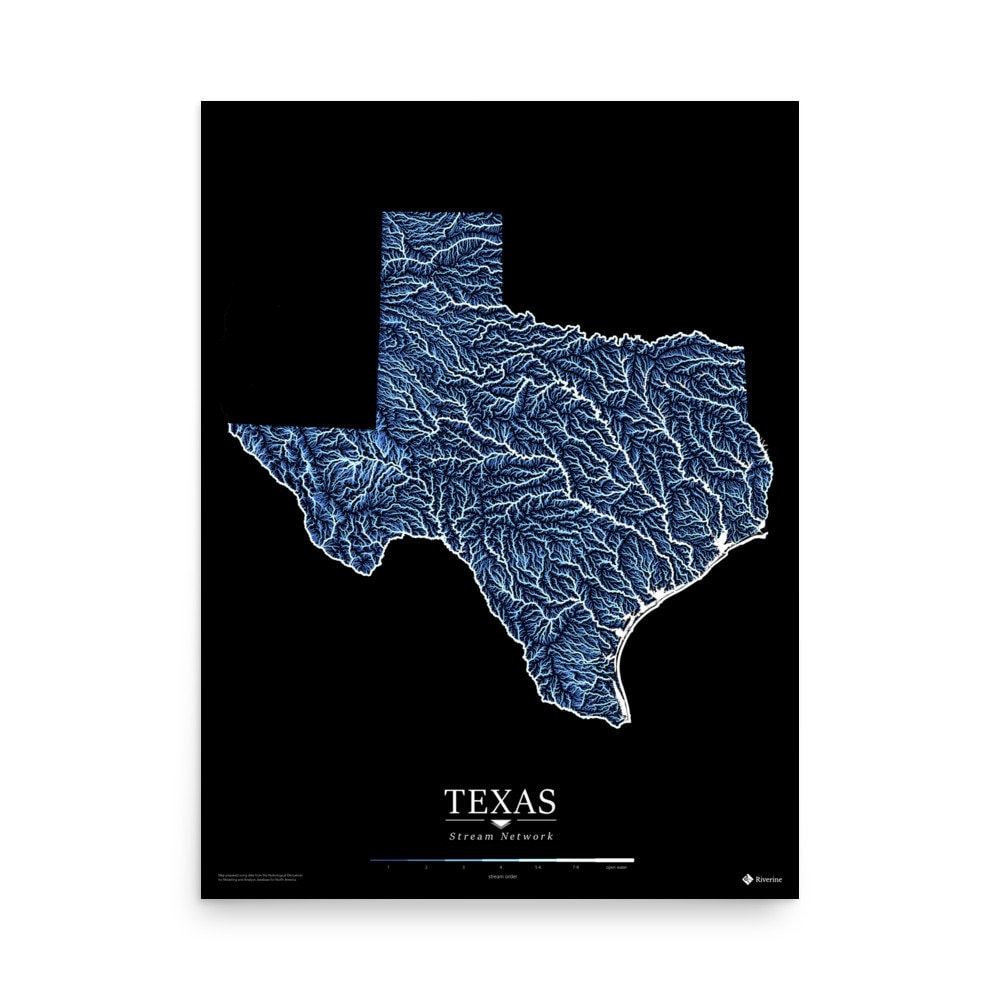 Texas Hydrological Map Poster - Etsy