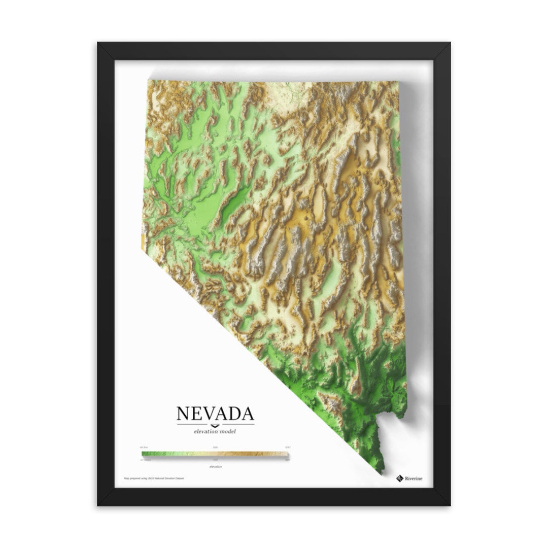 Nevada Elevation Map Poster Etsy