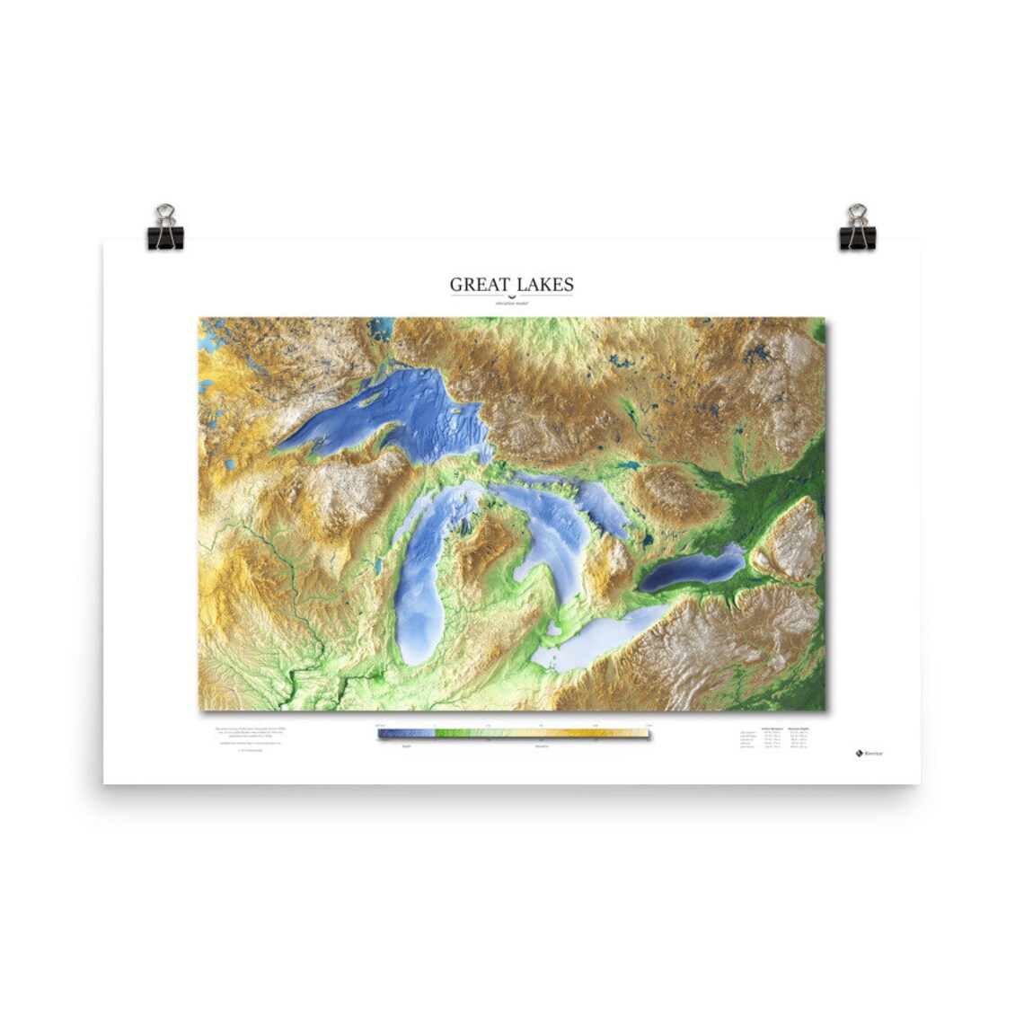 Great Lakes Elevation Map Poster | Etsy