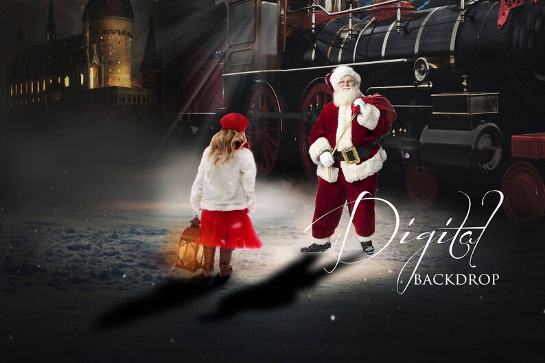 Digital Photoshop Backdrop Polar Express Props Christmas Train Background P...