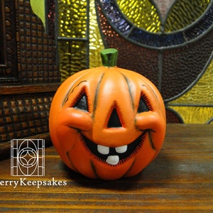Happy Jack-O-Lantern Figurine Halloween Decoration, Hand Painted Ceramic Halloween Decorations, Halloween Figurines, Creepy Pumpkins