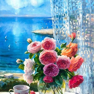Flowers painting “Roses on the window”