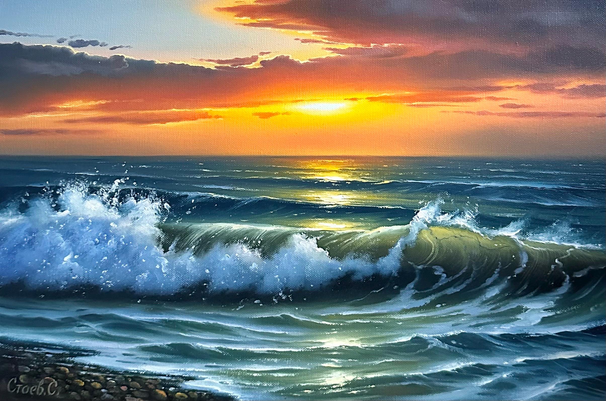 海景画「海に沈む夕日」 - Etsy 日本