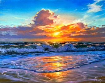 Meereslandschaftsölgemälde „Momente des Sonnenuntergangs“