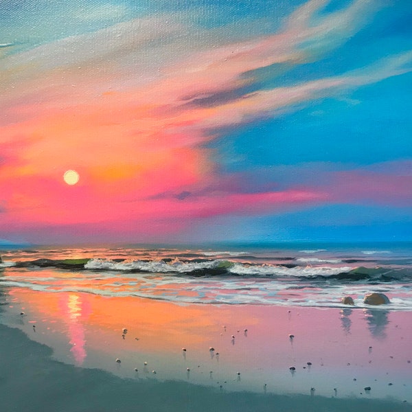 Seascape oil painting "Moment of sunrise"